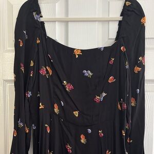 Reformation Black Long Sleeve Fruit Dress